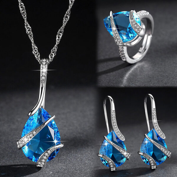 Three-piece Set Colored Gems Set Rings Necklace Earrings - Image 2