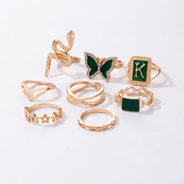 Ring Gold Green K Letter Snake Butterfly - Image 2