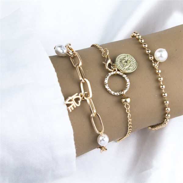 3-piece Bracelet Set Ins Design Niche Pearl Love Coin Jewelry Women - Image 5