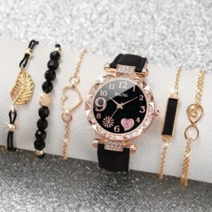 Diamond Dial Belt Quartz Watch Beaded Bracelet Suit