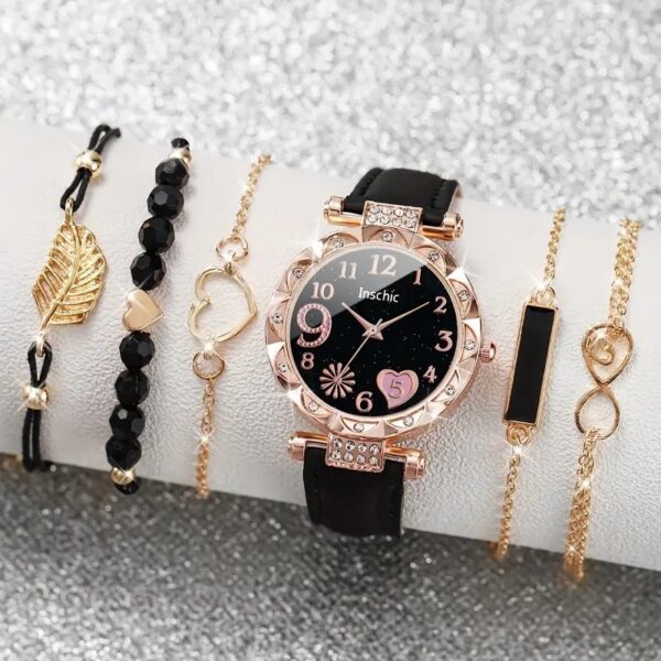 Diamond Dial Belt Quartz Watch Beaded Bracelet Suit