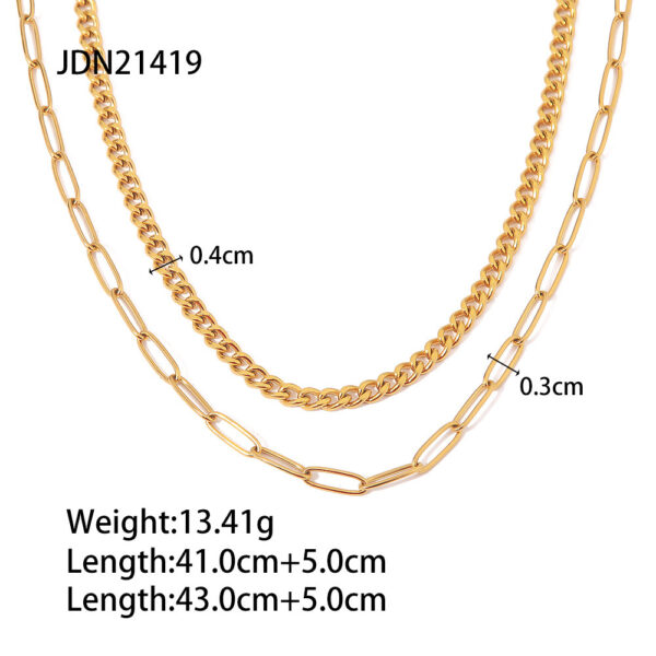 18K Gold Stainless Steel Double Layer Necklace - Image 6