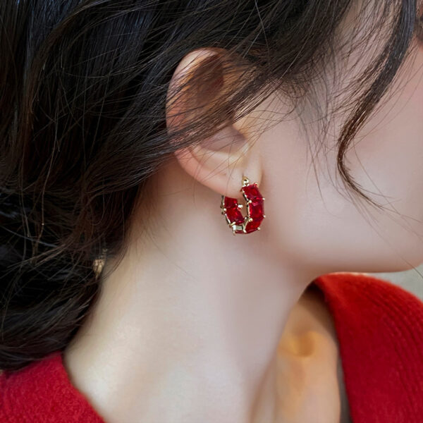 Red Square Zircon Earrings Special-interest Design - Image 2