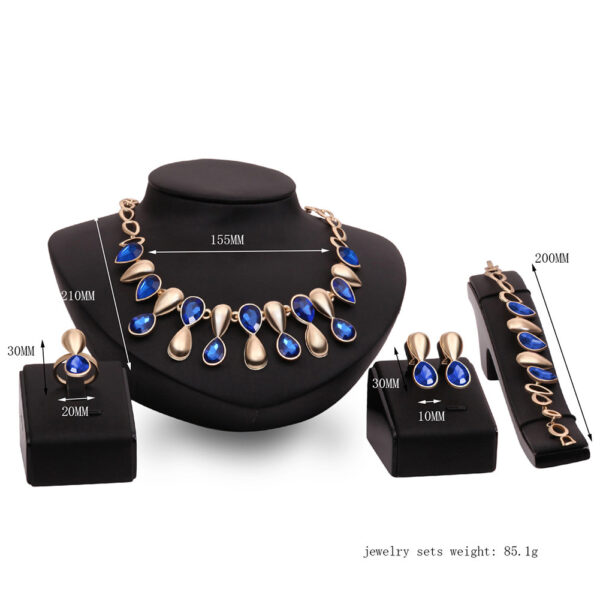 Exaggerated Gem Necklace Earring Ring Bracelet Alloy Four-piece Set - Image 4