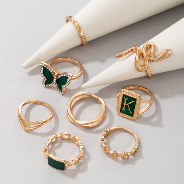 Ring Gold Green K Letter Snake Butterfly - Image 5