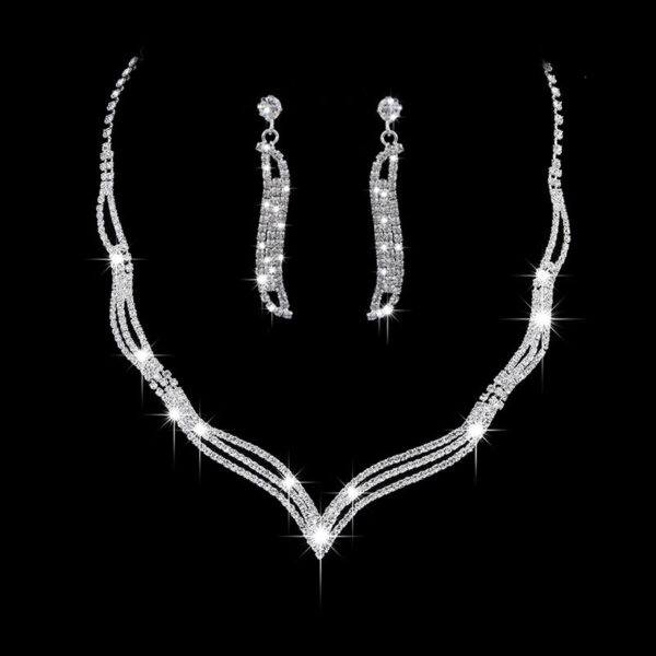 Bridal Wedding Jewelry Accessories Simple Rhinestone Zircon Necklace Earrings - Image 7
