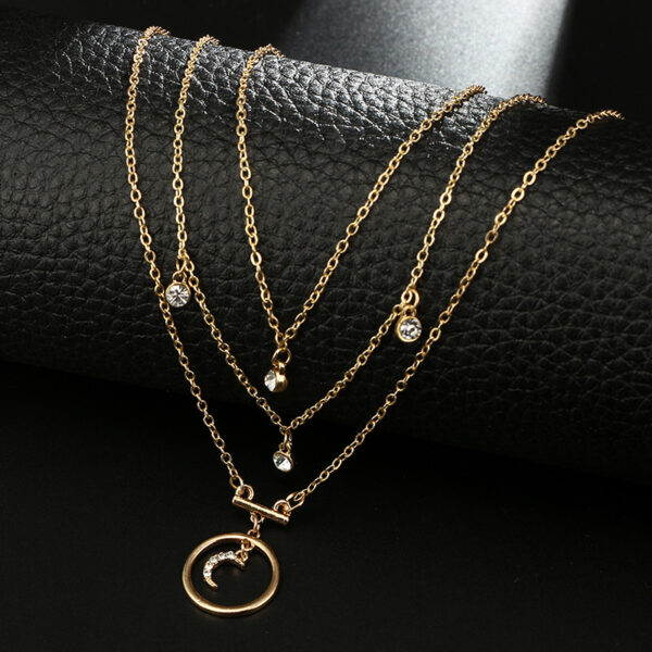 Tocona Bohemian Antique Gold Circle Moon Rhinestone Pendant Chokers Necklaces - Image 3