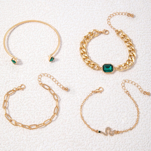 4pcs Bracelets Fashion Green Diamond Suit Multi-layer Bracelet - Image 5