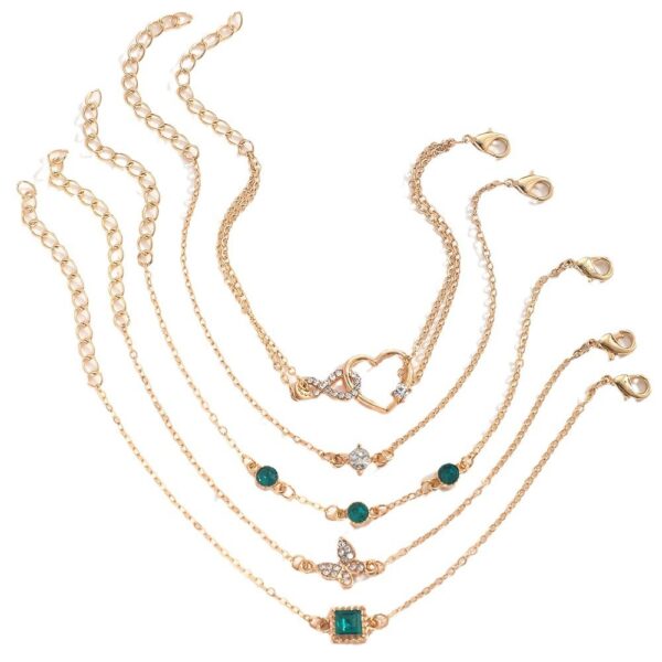 Bohemian 5pc Green Crystal Bracelets Jewelry Set For Women Heart Bracelet - Image 4