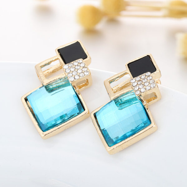 Square Glass Crystal Inlaid Pendant Necklace Earrings Jewelry Set - Image 3
