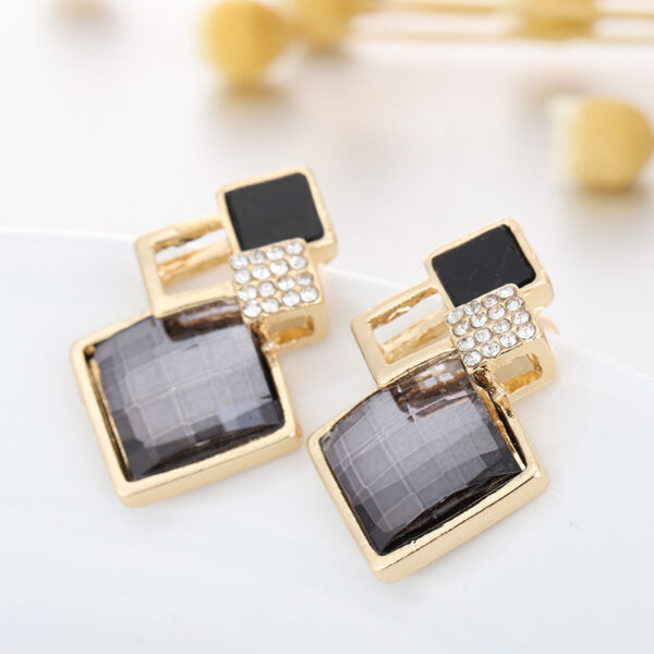 Square Glass Crystal Inlaid Pendant Necklace Earrings Jewelry Set - Image 2