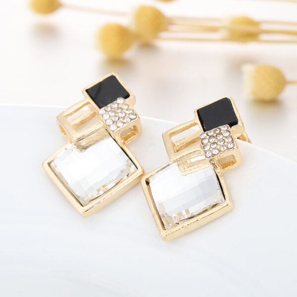 Square Glass Crystal Inlaid Pendant Necklace Earrings Jewelry Set - Image 7