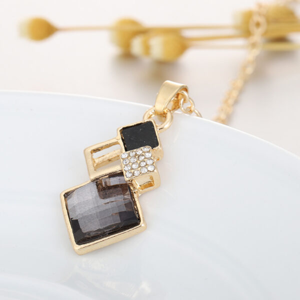 Square Glass Crystal Inlaid Pendant Necklace Earrings Jewelry Set - Image 9