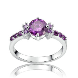 CiNily Violet Filled Finger Rings With Stone Silver Plated Purple Lilac Luxury Summer Fully-Jewelled Woman Girls