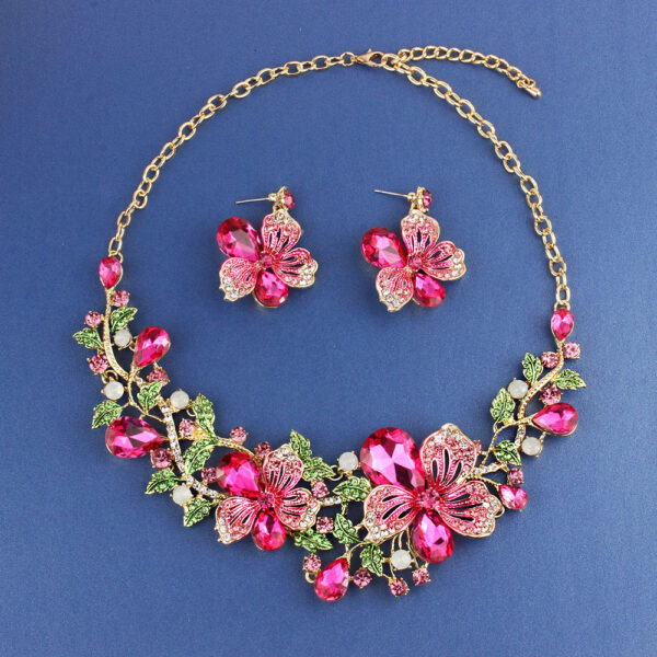 Necklace Exaggerated Colorful Flowers Full Of Diamond Crystal Necklace Earrings Jewelry Set - Image 3