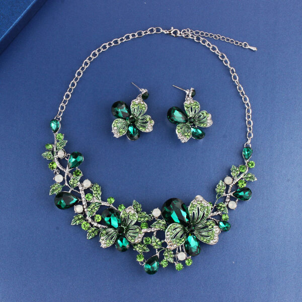 Necklace Exaggerated Colorful Flowers Full Of Diamond Crystal Necklace Earrings Jewelry Set - Image 2