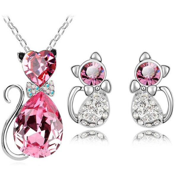 Jewelry Set Austrian Crystal Cute Bow Kitten - Image 5