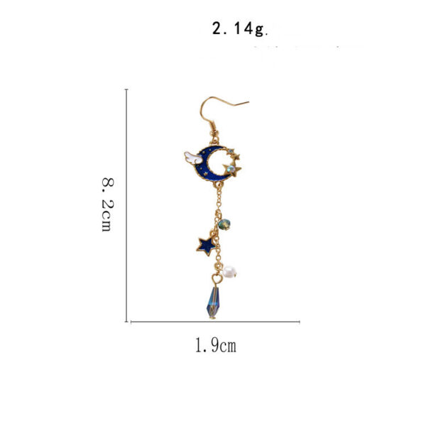 Angel Wings Moon Long Earrings Temperament Pearl Pentagonal - Image 6