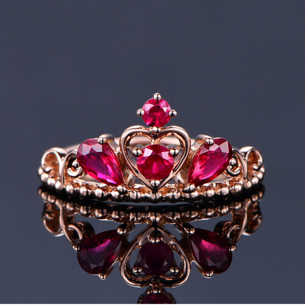 Crown Temperament Simulation Rose Red Tourmaline Colored Gemstone Ring - Image 6