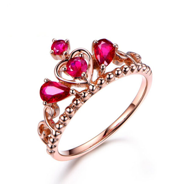 Crown Temperament Simulation Rose Red Tourmaline Colored Gemstone Ring - Image 5