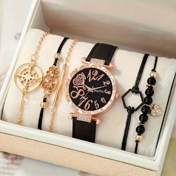 Diamond Dial Belt Quartz Watch Beaded Bracelet Suit - Image 5