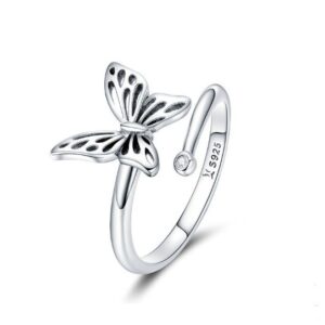 925 Sterling Silver Vintage Butterfly Adjustable Finger Rings for Women