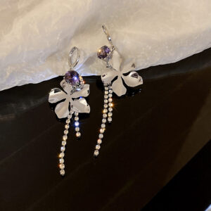 Diamond-studded Zircon Flower Tassel Earrings Metal Style