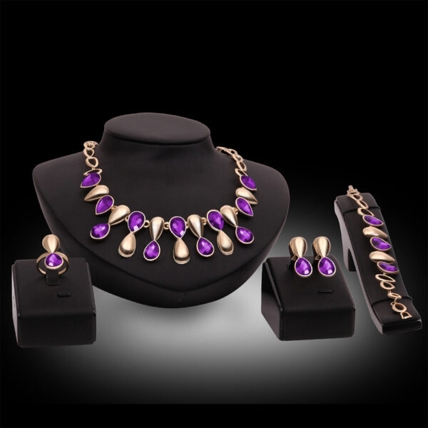 Exaggerated Gem Necklace Earring Ring Bracelet Alloy Four-piece Set - Image 8
