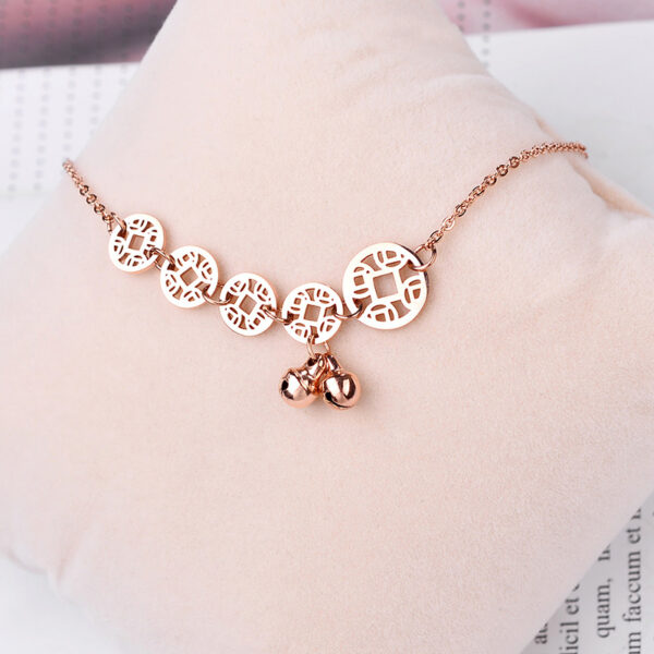 Rose Gold Bells Anklet Boho Stainless Steel Coin Charms Chain Anklets - Image 4