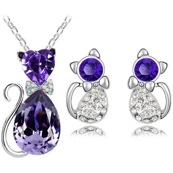 Jewelry Set Austrian Crystal Cute Bow Kitten - Image 2