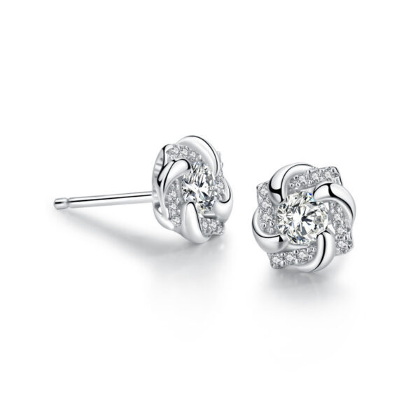 Korean Version Of Three Dimensional Petals Micro-studded Earrings With Diamonds - Image 3