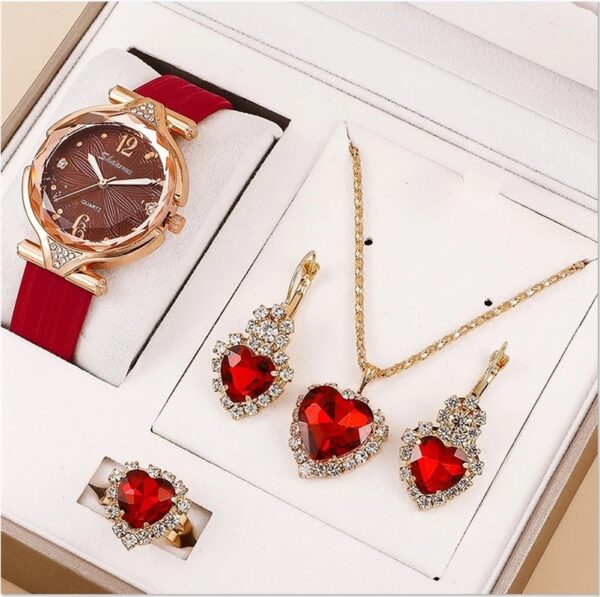 6pcs Set Ladies New Belt Quartz Watch Diamond Jewelry Suit - Image 3