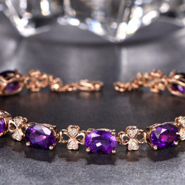 Quality Ear Hook Purple Gemstone Diamond Ring Rose Gold Collarbone Necklace Set - Image 6