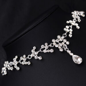 Korean Female Wedding Diamond Necklace Earrings Set Drop Bride Jewelry