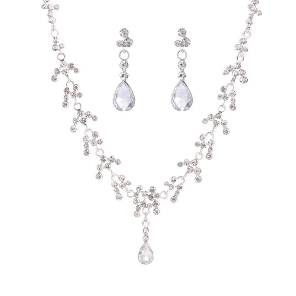 Korean Female Wedding Diamond Necklace Earrings Set Drop Bride Jewelry - Image 2