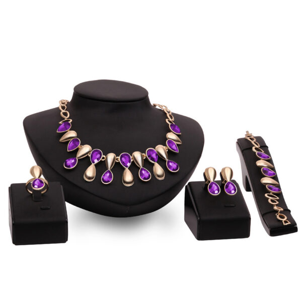 Exaggerated Gem Necklace Earring Ring Bracelet Alloy Four-piece Set - Image 3