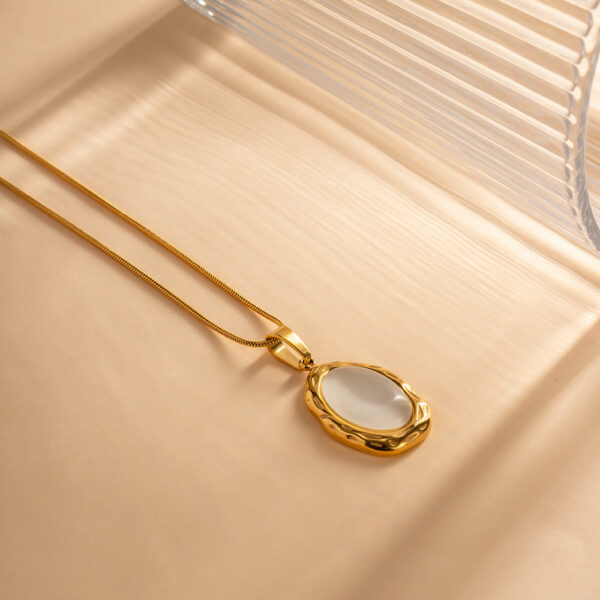 Stainless Steel 18K Gold Plated Natural Stone Pendant Necklace - Image 6