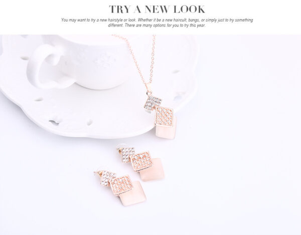 Rose Gold Jewelry Fashion Set Black Gems - Image 2