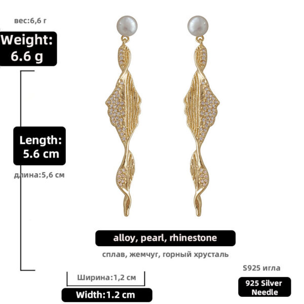 925 Silver Needle Personalized Pearl Metal Earrings With Rhinestones - Image 7