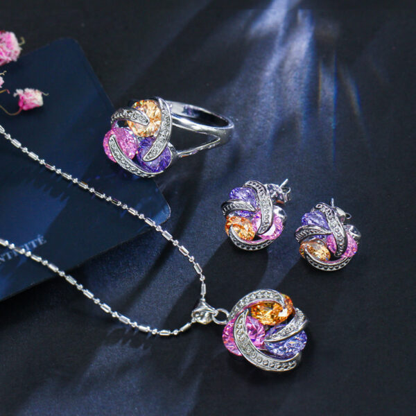 White gold/K white gold inlaid with gems Zircon jewelry set - Image 2