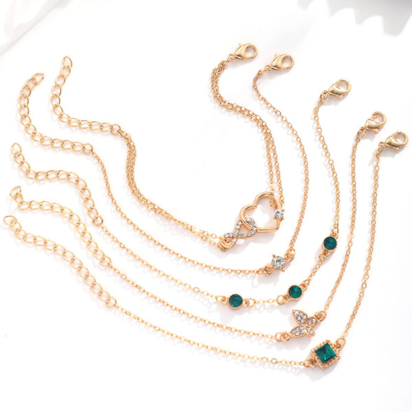 Bohemian 5pc Green Crystal Bracelets Jewelry Set For Women Heart Bracelet - Image 2