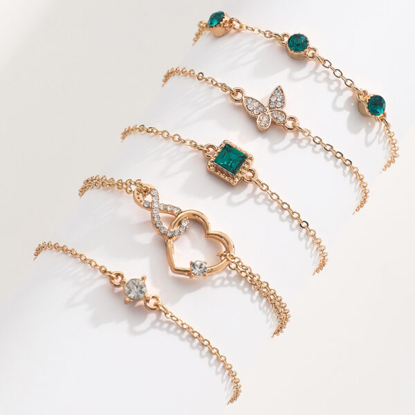Bohemian 5pc Green Crystal Bracelets Jewelry Set For Women Heart Bracelet - Image 5