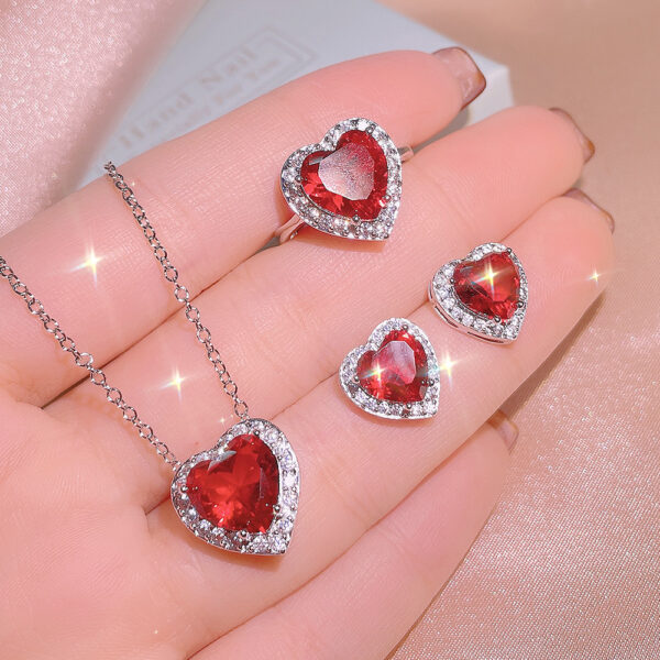 Garnet Ring Pendant Stud Earrings Three Piece Jewelry Set - Image 3