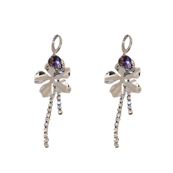 Diamond-studded Zircon Flower Tassel Earrings Metal Style - Image 5