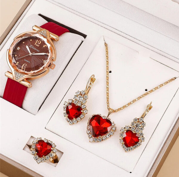 6pcs Set Ladies New Belt Quartz Watch Diamond Jewelry Suit - Image 5