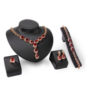 Charming Red Gemstone Jewelry Four-piece Set European And American Style