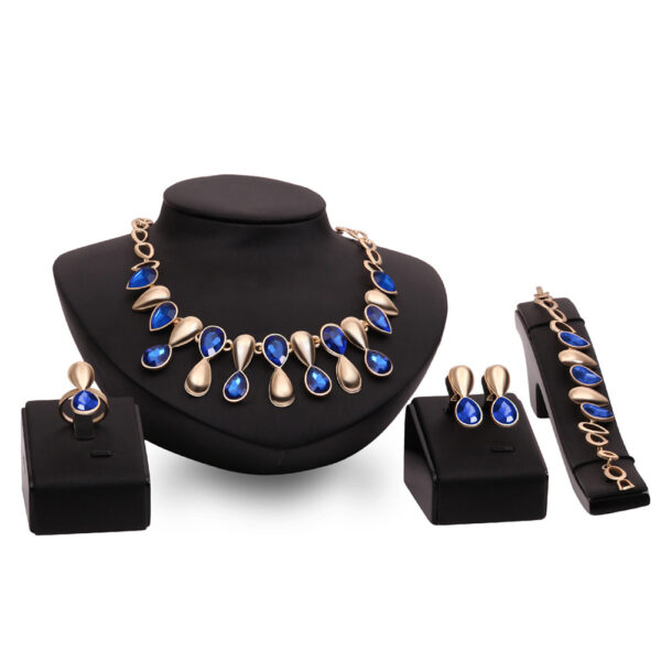 Exaggerated Gem Necklace Earring Ring Bracelet Alloy Four-piece Set - Image 2