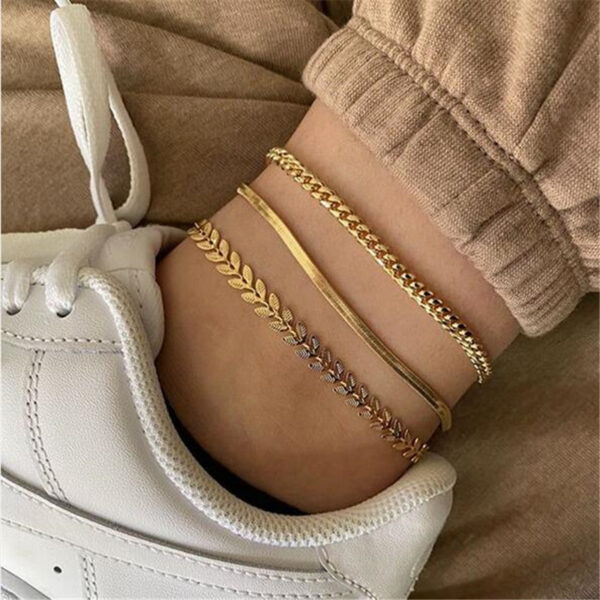 Retro Metal Texture Chain Leaves Anklets - Image 2