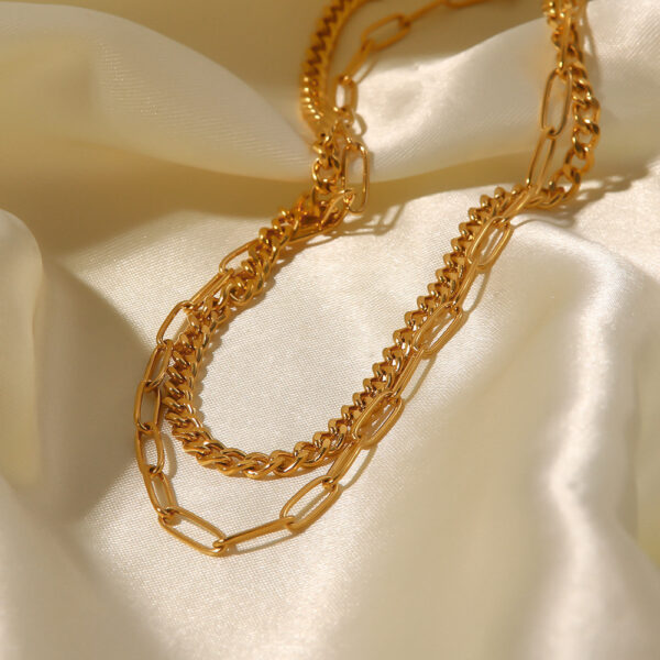 18K Gold Stainless Steel Double Layer Necklace - Image 5