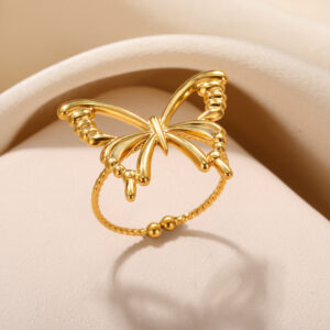 Hearts Butterfly 8K Gold Plated Stainless Steel Ring Hearts Butterfly